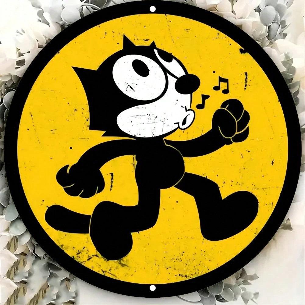 DORA Tin Sign Vintage Felix Cat Metal Wall Art D Flat Retro Running Cats Music Note Home Decor