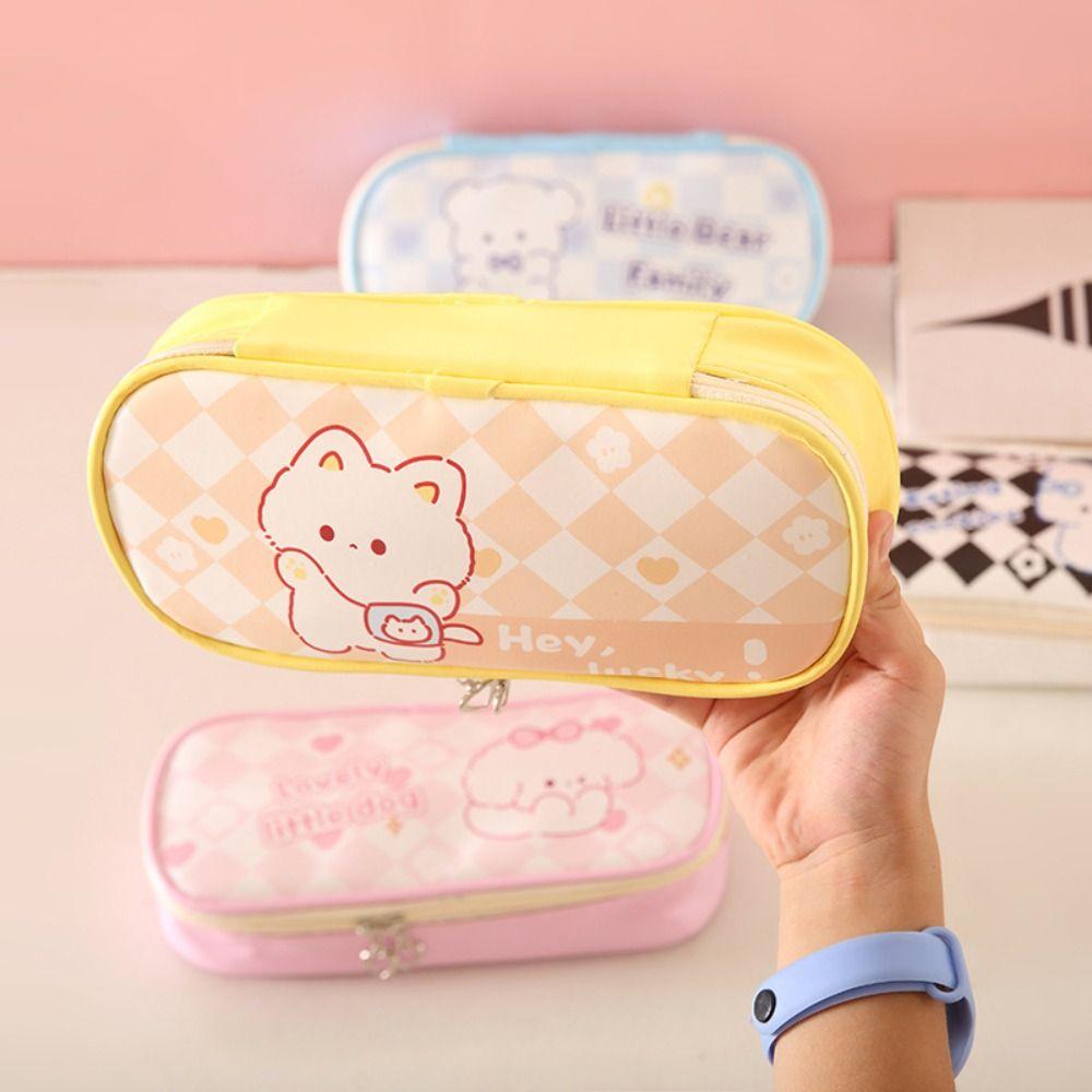 Пенал из искусственной кожи, вместительный органайзер для канцелярских принадлежностей, мультяшная сумка для ручек, подарок