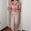 Vintage Palace Style Velvet Pajamas for Women Autumn Winter Pyjama Trouser Suits Loose Pink Lace Trim Velour Nightwear Home Wear