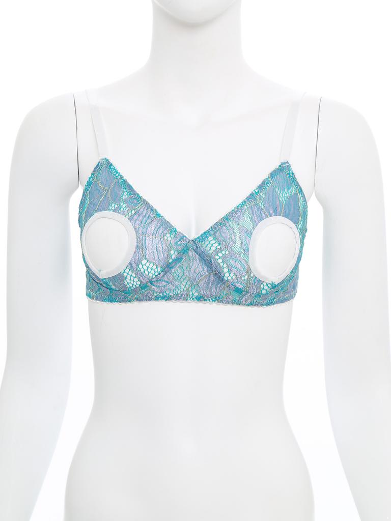 Womens Hollow Out Lace Bra Top Adjustable Spaghetti Straps Sheer Panels Club Rave Wear