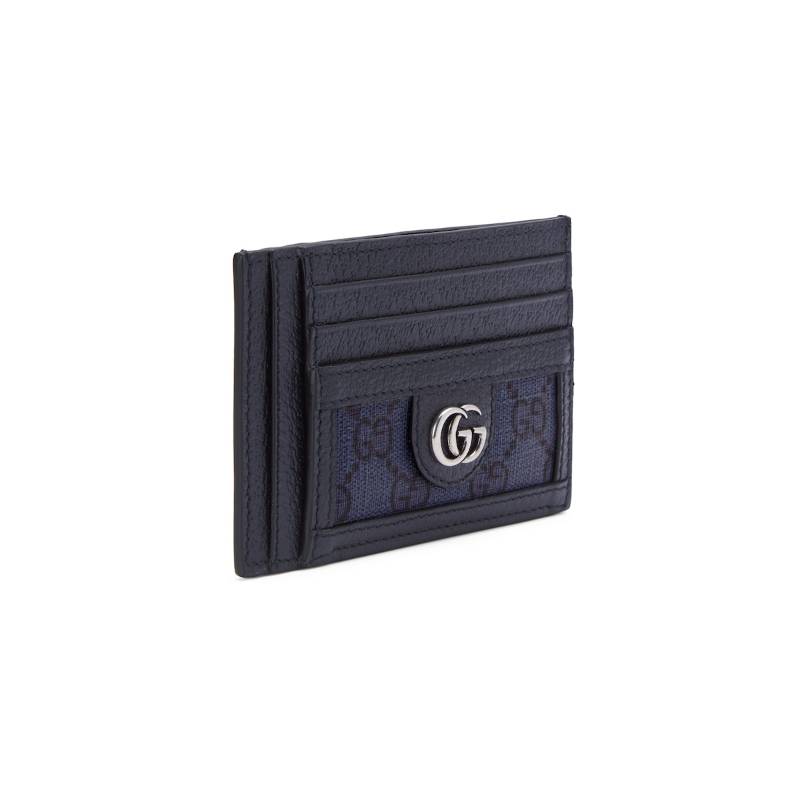 Gucci Ophidia Double G Logo Palladium Tone Accessories Canvas And Leather Card Holder Men Card Holder Blue Dark-Blue 732018-UULBN-4055