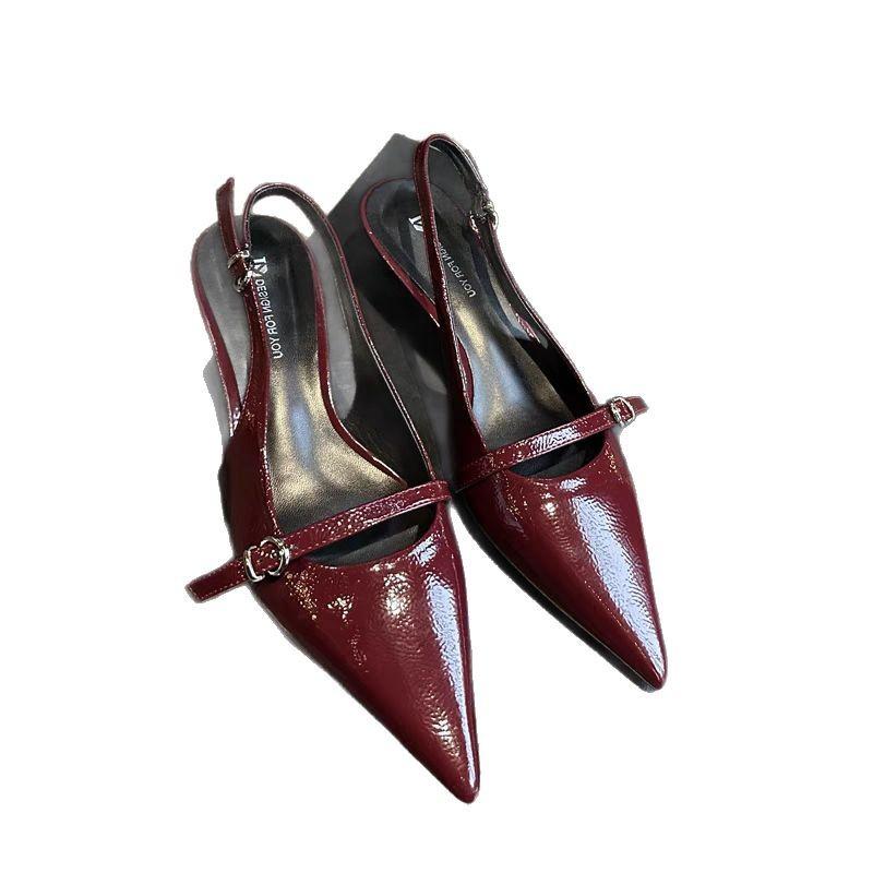 2025 весна и лето новые туфли-босоножки на высоком каблуке с острым носком и пряжкой, на тонком каблуке, элегантные, сексуальные, с закрытой пяткой и ремешком сзади