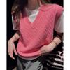 Women's Korean Style V-Neck Cable Knit Sleeveless Sweater Vest for Autumn/Spring