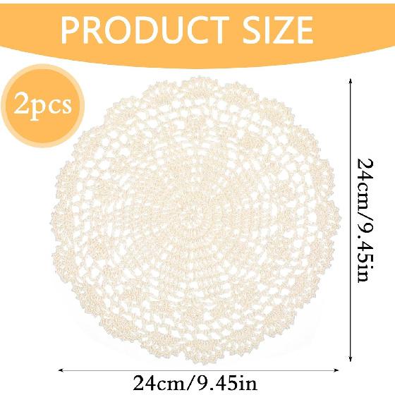 2 Pcs Lace Doilies for Tables Crochet Doilies Lace Table Handmade Crochet Round Cotton Doily for Kitchen Dining Room Wedding Cup Vase Decoration