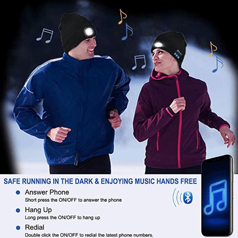 5.0 Bluetooth LED Музыкальная шапка-бини для активного отдыха ночью