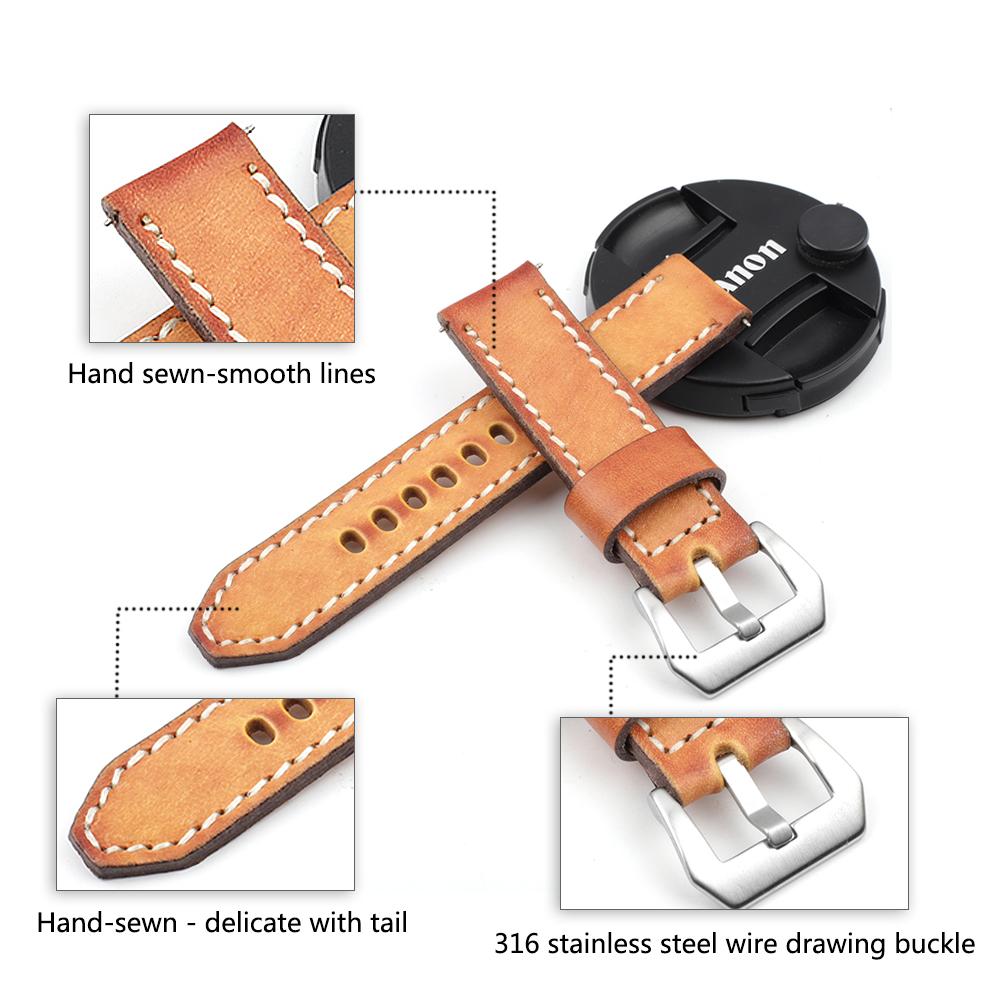 Retro Handmade Cowhide Leather Watch Strap 18mm 20mm 22mm 24mm Men Replacement Watch Band Wrist Bracelet Coffee Blue Tan