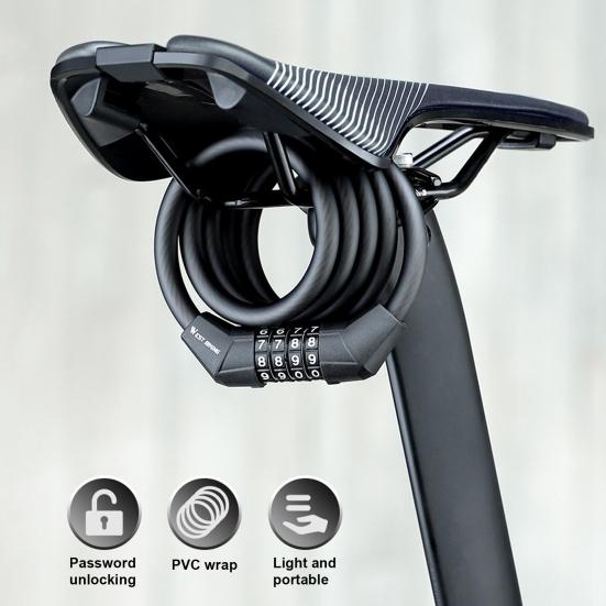 Bike Cable Combination Lock 4-Digit Password Anti-theft Bicycle Lock Long-lasting Cable Lock with Alloy Core for MTB Road Bike