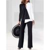 Women's Sets Casual Long Sleeve Round Neck Color Block Top Straight Trousers 2-piece Set