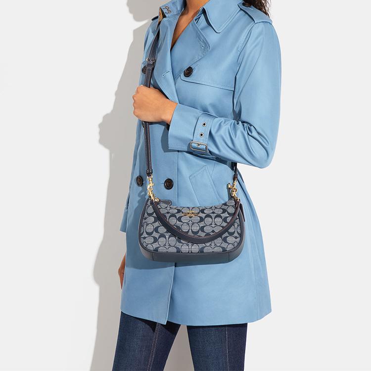 New COACH Teri Fabric With Cow Leather Shoulder Bag, Handbag, Shoulder Bag Medium Size Women's Denim Blue CH139-IMDEI