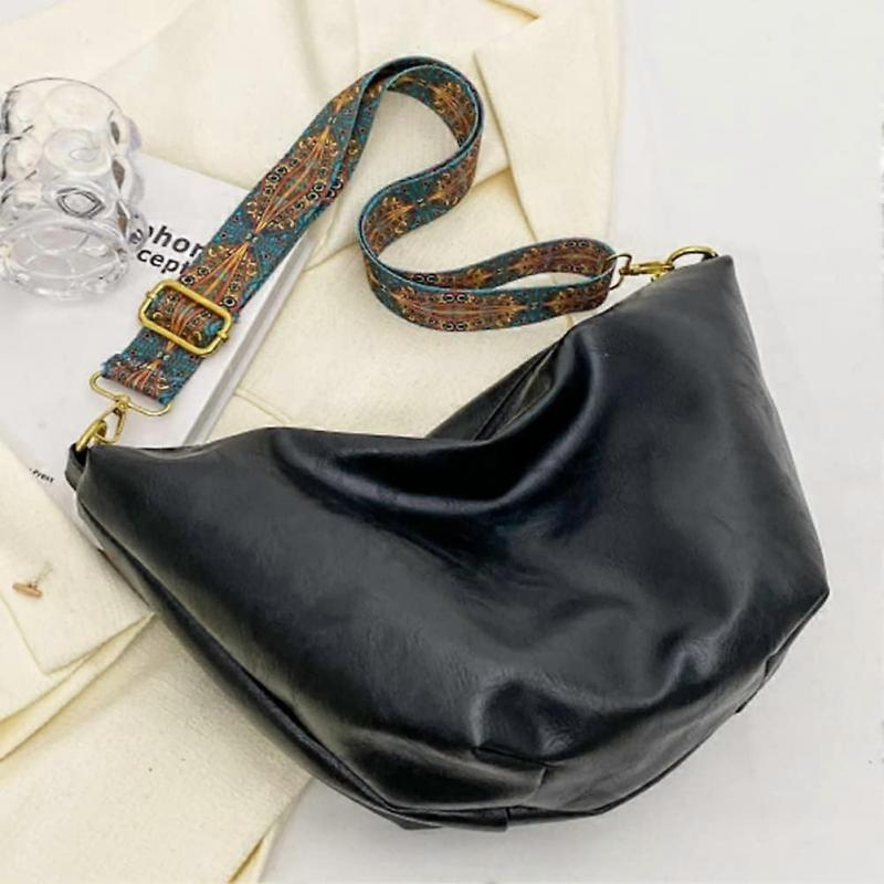 Messenger Bag for Women, Fashionable Casual Shoulder Bag, Adjustable Strap, Large Capacity, Solid Black for Weekend Travel less