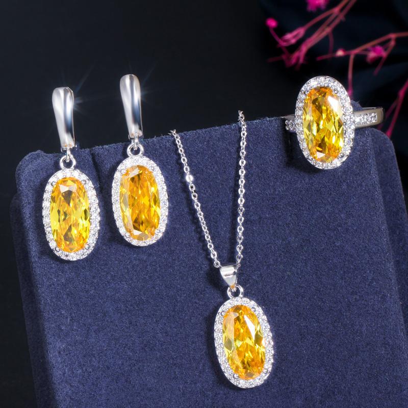 WWJ Super Sparkling овальной формы с кубическим цирконием, обручальное кольцо, серьги, ожерелье