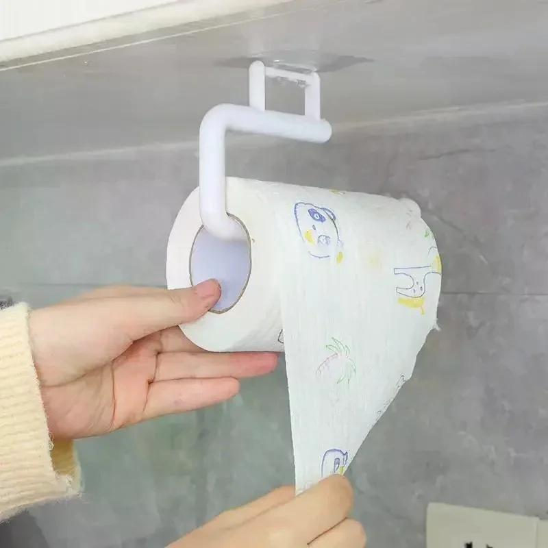 1/2/3/4pcs Hang Paper Towels: Punch Free Kitchen Paper Roll Holder Towel Hanger Rack Bar Cabinet Rag Hanging Organizer