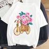 Vintage T Shirt Women Pretty Loveheart Flower Bicycle Printed Tshirt Femme White Harajuku Kawaii Clothes 90S Streetwear T-Shirts