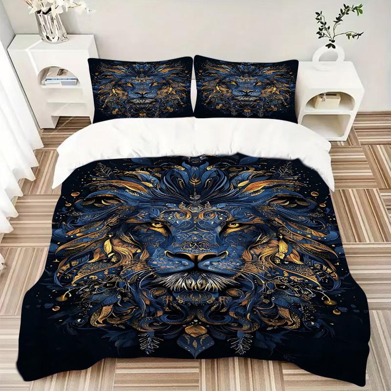 3pcs Lion Mandala Art Duvet Cover Set, Soft Comfortable Duvet Cover,Guest Room (1*Duvet Cover + 2*Pillowcase, Without Core) yy251104145