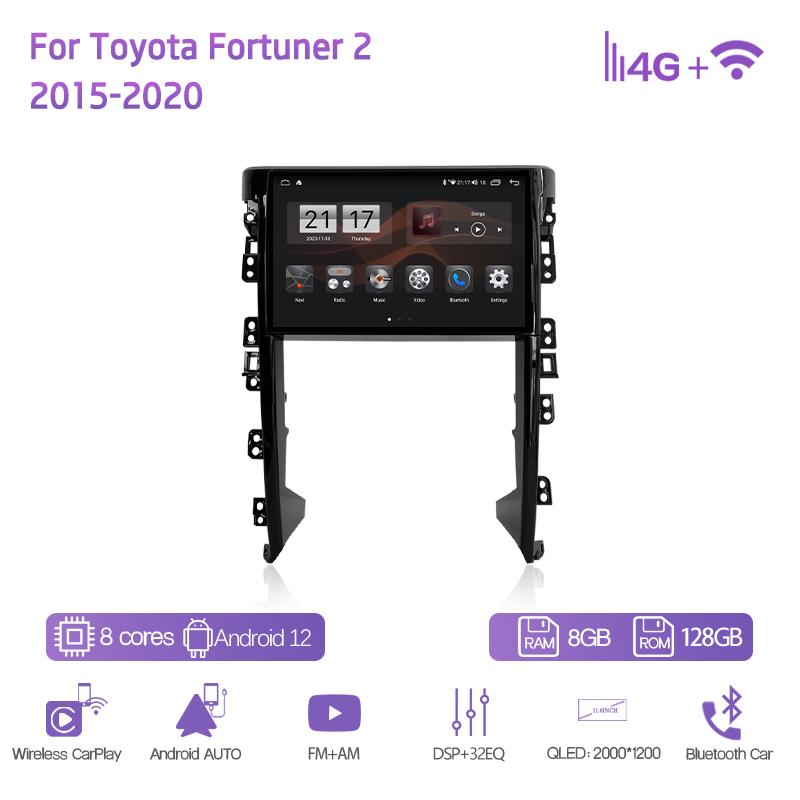 11.6Inch For Toyota Fortuner 2 2015-2020 Car Multimedia Player GPS Navigation Radio Android12 8+128G 8Core CarPlay 4G 360Camera