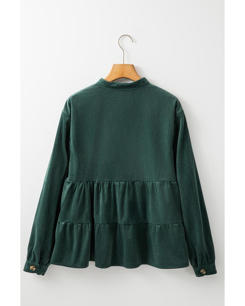 Azura Exchange Рубашка Skobeloff Corduroy с оборками и пуговицами с круглым вырезом