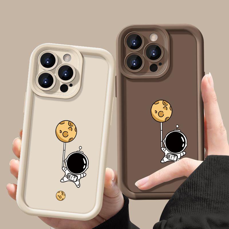 Простой матовый противоударный чехол для телефона с рисунком лунного астронавта для iPhone 16 Pro Max 15 Pro 14 13 12 11 XS XR 8 7, защита линз, мягкий бампер из ТПУ