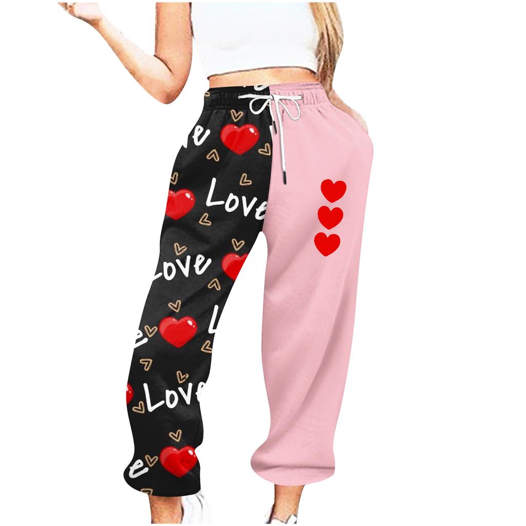 Женские повседневные модные повседневные брюки с принтом на День святого Валентина Брюки с завязками на шнурке