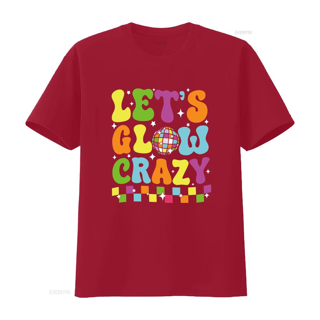 Унисекс Let's Glow Crazy Disco Футболка Неоновая В Темноте Вечеринка Со Светящимися Буквами Укороченный Топ Круглый Вырез Машинная Стирка Винтажный
