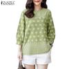Women Casual Round Neck 3/4 Sleeve Loose Print Blouse