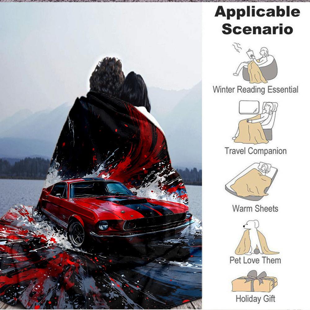 1pc Classic Muscle Car Flannel Blanket [Cozy Throw Blanket] For Sofa, Bed, Travel, Camping, Livingroom, Office, Couch, Chair, And Bed