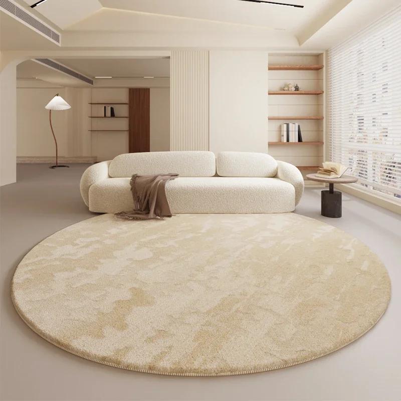 Cream Style Bedroom Decor Round Carpet Home Fluffy Soft Rug Minimalist Carpets for Living Room Thickend Plush Bedside Floor Mat