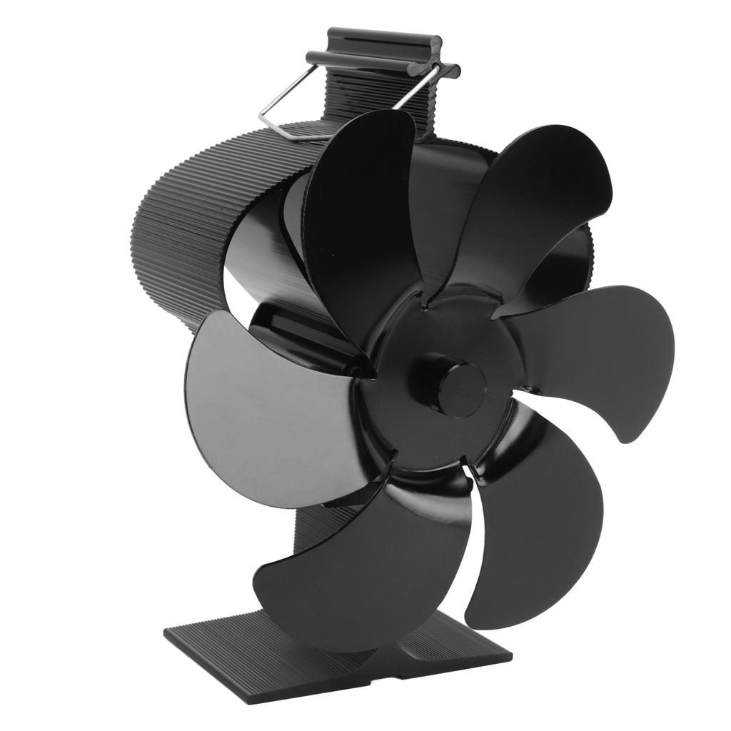 6 Blades Heat Powered Fireplace Fan Self Starting Eco Friendly Wood Stove Fan LT380 Black 152mm