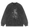 Streetwear Dobermann Washed Black Y2K Knitted Sweater