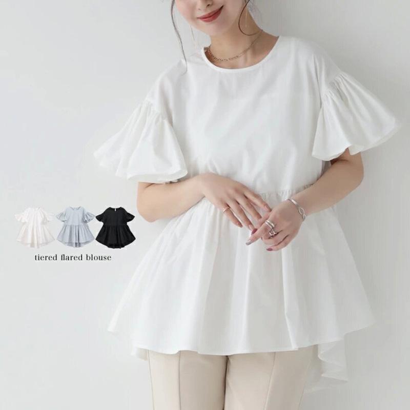 Women's Shirt, Lotus Leaf Sleeves, Loose Round Neck Top for Women In Summer