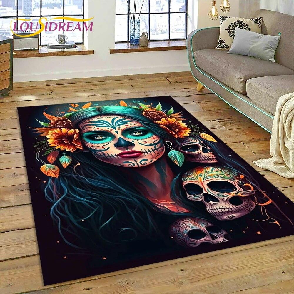 Horror Skull Girl Dead Gothic Undead Female Carpet Rug for Home Living Room Bedroom Sofa Doormat Decor,Kid Area Rug Non-slip Mat
