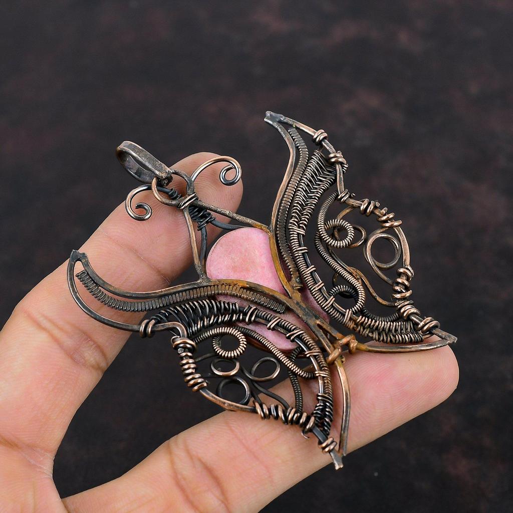 Подвеска Thulite, медная проволочная обертка, подвеска из настоящего драгоценного камня, бабочка, ювелирное изделие, подвеска ручной работы, медная проволочная обертка, ювелирное изделие, подарок для женщин