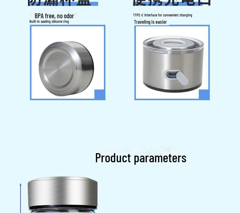 5th Gen Hydrogen-Rich Cup: SPE Electrolysis, H2-O2 Separation, Negative Ion, Health-Boosting, Intelligent Design