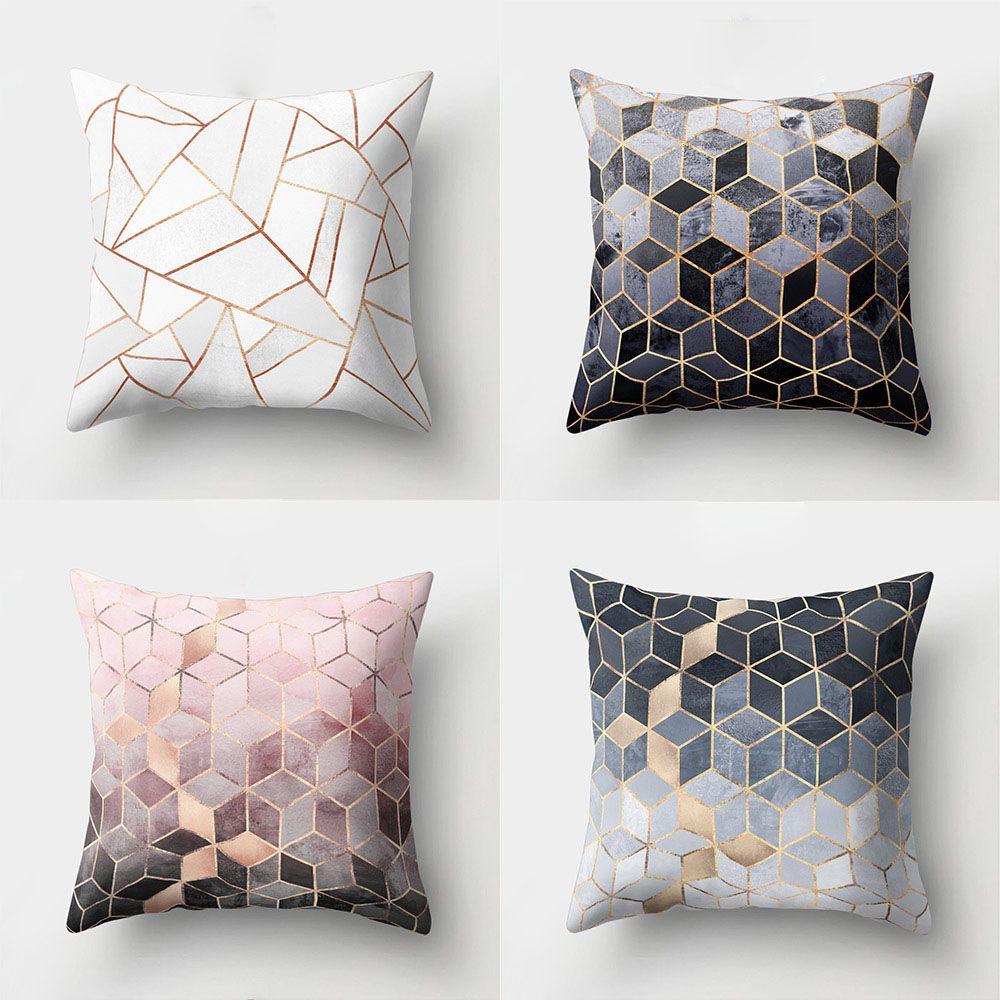 Gold Shining Home Decor Car Seat Peach Skin Cashmere Cushion Cover Pillow Cases Geometric Printed