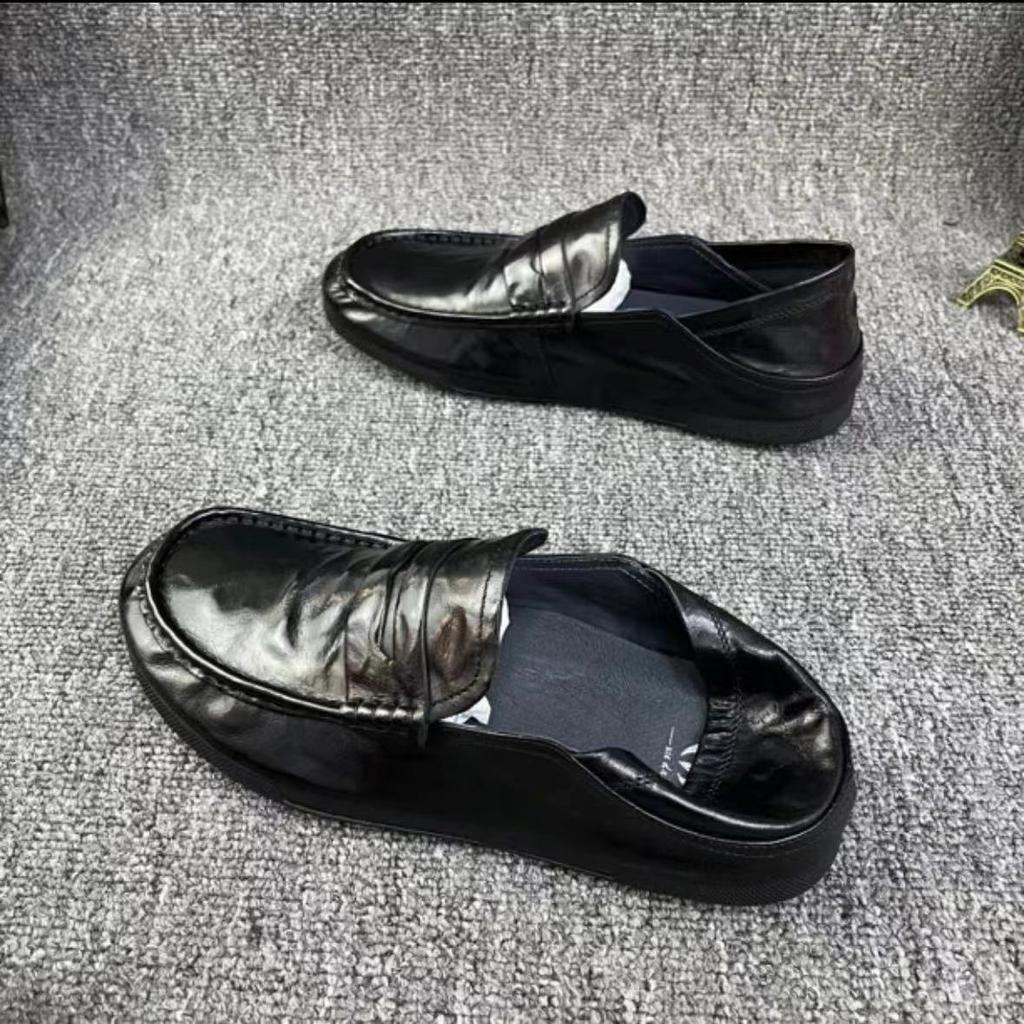2025 autumn men's one-pedal leather breathable casual Doudou shoes Korean version versatile low-top daily men's shoes leather shoes