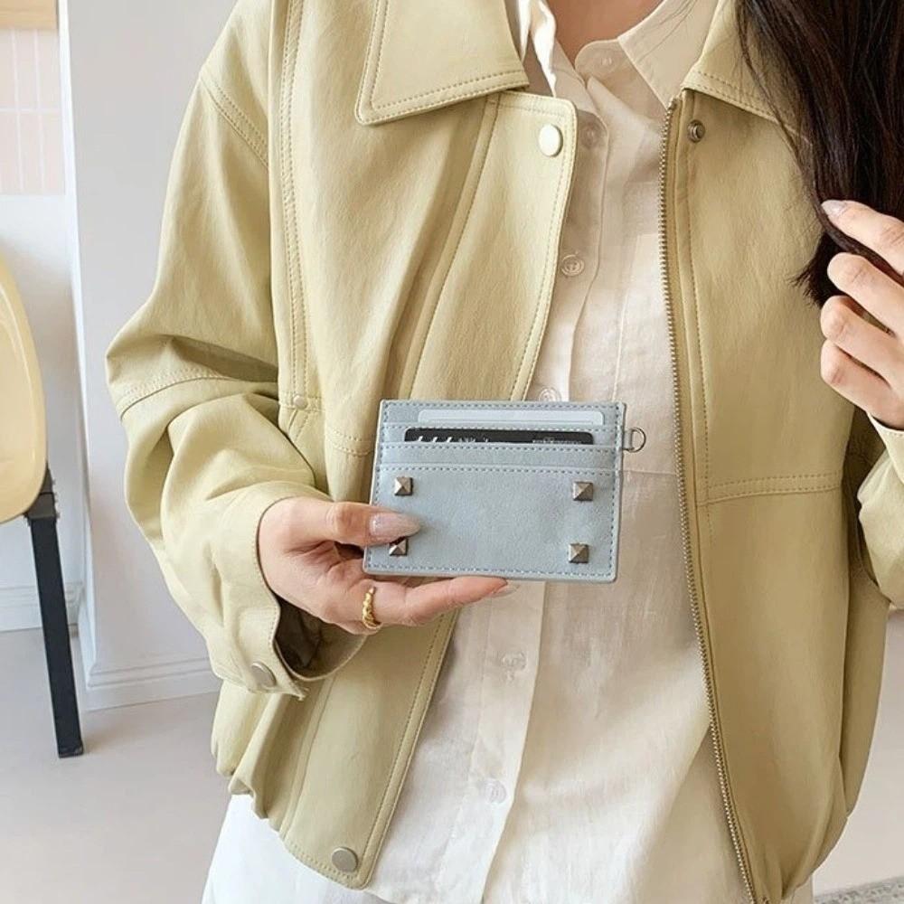 Mini Size Ultra Thin Card Bag Solid Color Rivet Coin Purse Cute Multiple Slots Card Holder  Gift