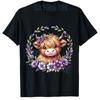 Baby Highland Cow With Purple Flowers Scottish Farm Tshirt Cute Floral Cow Y2k Graphic Aesthetic Tees Novelty Gift Fashion Tops