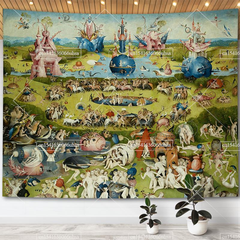 Hieronymus Bosch Garden Of Earthly Delights Tapestry Wall Art Decor Paintings Retro Tapestries Aesthetic Room Decoration Posters