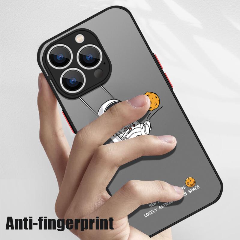 Матовый прозрачный чехол с рисунком лунного астронавта для iPhone 16 Pro Max 15 Plus 14 13 Pro 12 11 XR, защитный ремешок для объектива, противоударный, мягкий, тонкий чехол для телефона