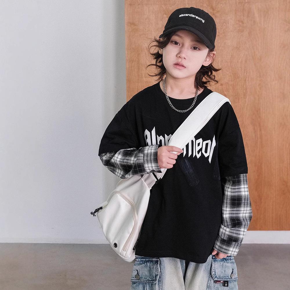 Boys Fashion Fake Two Tops 2025 Весна и Осень Детская Повседневная Толстовка С Длинными Рукавами