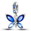 S925 Sterling Silver Ice Blue Butterfly Pendant Fit  Charms Silver S925 Original Bracelet for Jewelry Making