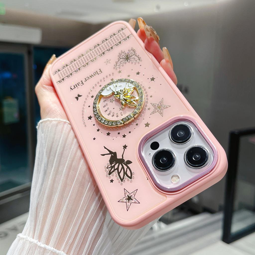 For iPhone 16 Pro Max Case Flower Fairy Pattern TPU+PC Phone Back Cover with Kickstand