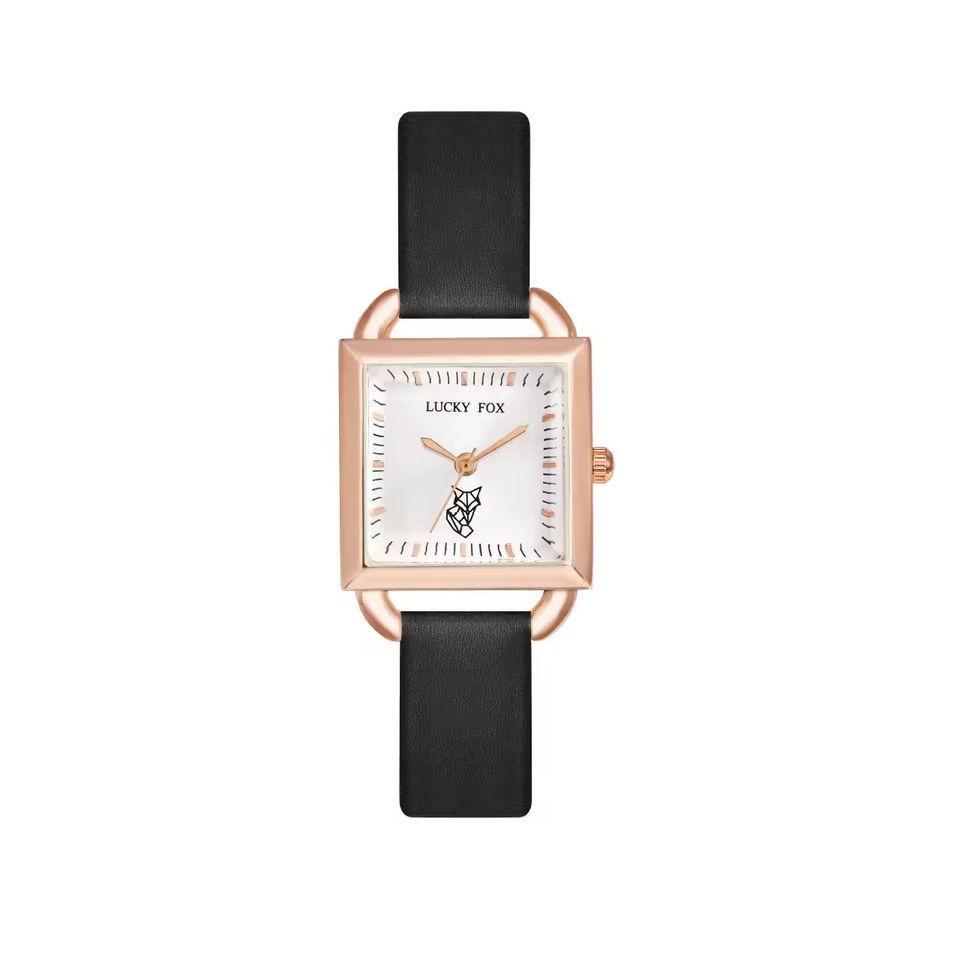 Tomi Luckyfox L21 New Women's Fashion Quartz Watch Square Dial Leather Band Clock for Lady Alloy Case Wristwatches for Business