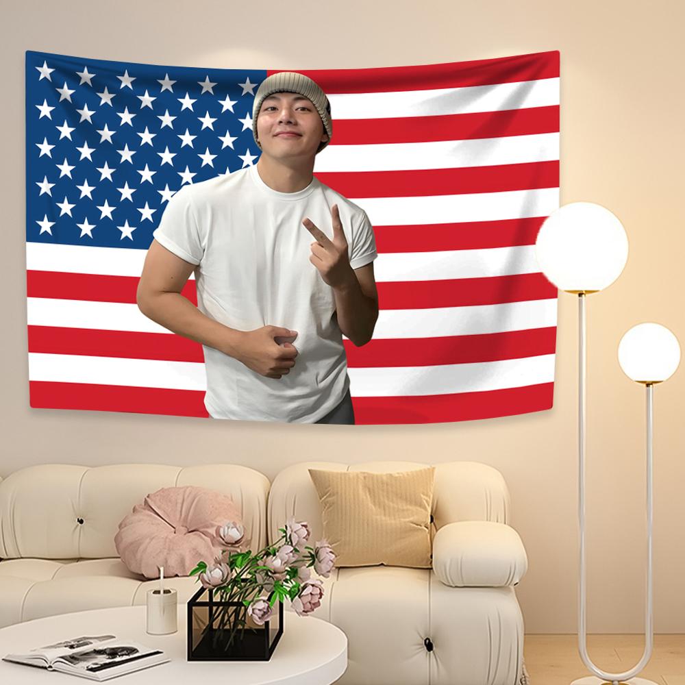 Taehyungs American Flag Tapestry Kpop Idol Home Decor Wall Hanging Bedroom Background Indoor Outdoor Decor Concert Banner