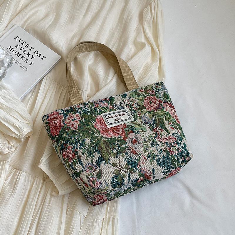 Large Floral Canvas Handbag with Shoulder Straps for Commuters and Students