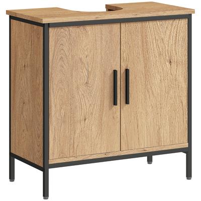 Bathroom Vanity Unit, Under Sink Storage Cabinet with 2 Doors, Adjustable Shelf for Basin Without or with Pedestal, Oak