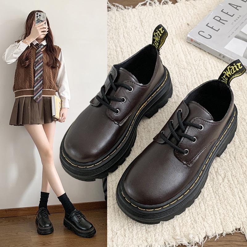 Женские туфли дерби на шнуровке с круглым носком, осенние 2024 года, с толстым каблуком и подошвой