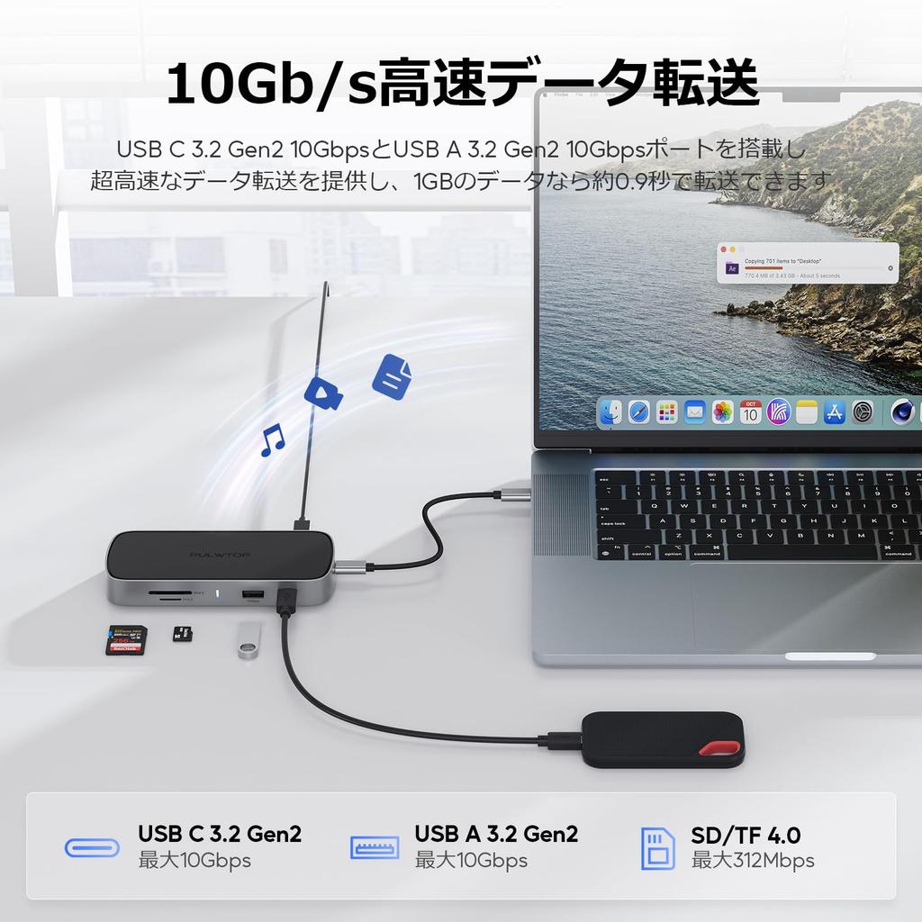 PULWTOP 10 In 1 Small Docking Station USB C PC Dock Not 1 X HDMI 4K 8K 2 X USB To Host PD Output 100W Windows Compatible (Adapter Included) @120Hz/