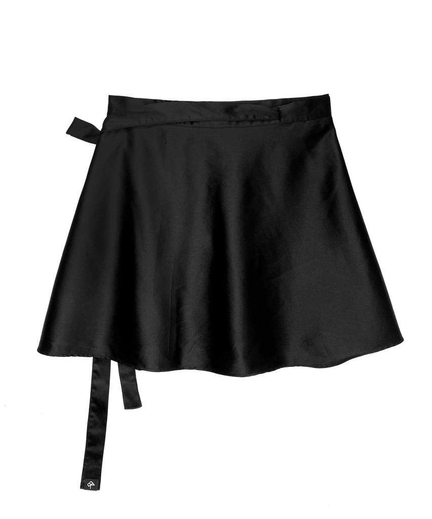 Black Crush Satin Mini Wrap Skirt