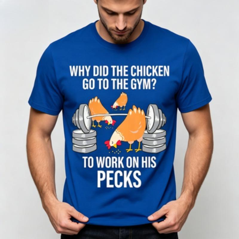 Oft Cotton Unisex Tshirt Chicken Lift Barbell Funny Pun Text Art Print Oneck Fitness Trainer Daily Casual Workout Outfit Tops