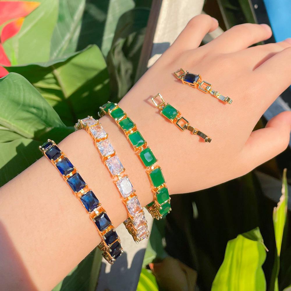 Браслет «Квадратный» с полным бриллиантом Aaa цирконом, с гальваническим золотым покрытием, женское украшение